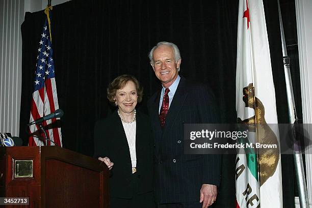 Former first lady Rosalynn Carter and actor/producer Mike Farrell attend the Death Penalty Focus Awards at the Beverly Hilton Hotel on April 20, 2004...