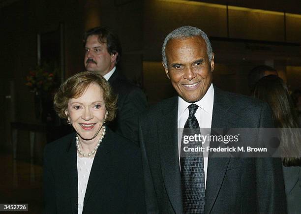 Former first lady Rosalynn Carter and actor Harry Belafonte are seen during the Death Penalty Focus Awards at the Beverly Hilton Hotel on April 20,...
