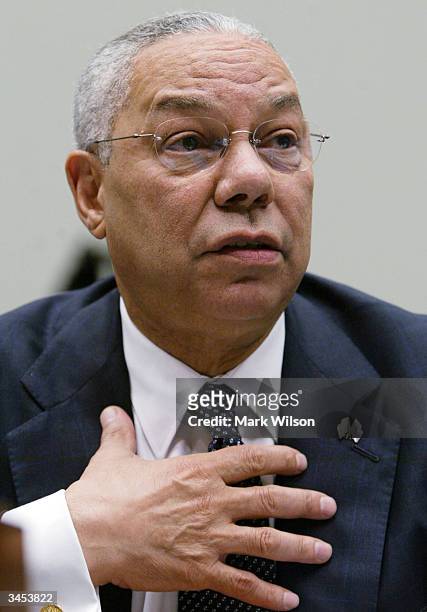 Secretary of State Colin Powell testifies before a the House Judiciary Committee on Capitol Hill, April 21, 2004 in Washington DC. The hearing...