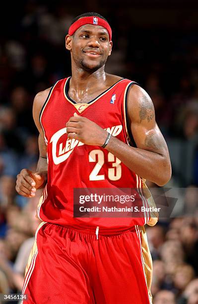 LeBron James of the Cleveland Cavaliers jogs during the game against the New York Knicks at Madison Square Garden on April 14, 2004 in New York, New...