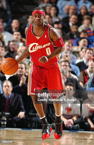 Jeff McInnis of the Cleveland Cavaliers moves the ball during the game against the New York Knicks at Madison Square Garden on April 14, 2004 in New...