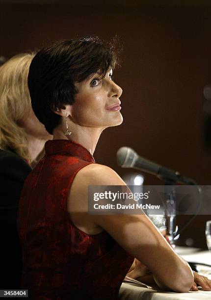 Former porn actress and co-founder of AIM HealthCare Foundation, Dr. Sharon Mitchell , glances at producer Ira Levin as he stands at the podium...