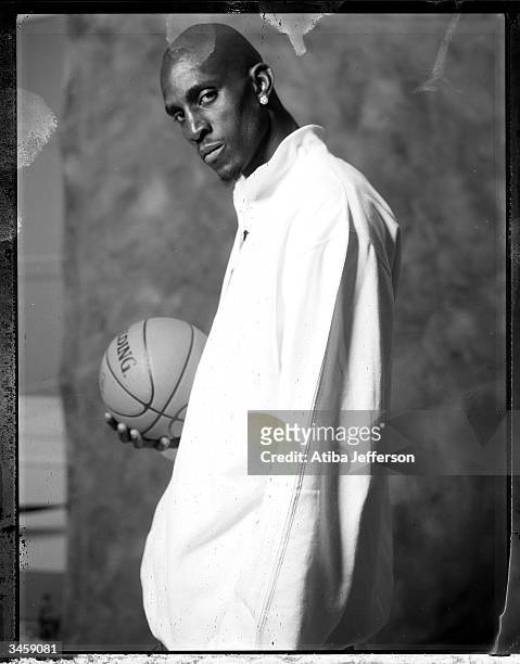 Kevin Garnett of the Minnesota Timberwolves poses for a portrait during the 2004 NBA All-Star Weekend on February 13, 2004 in Los Angeles,...