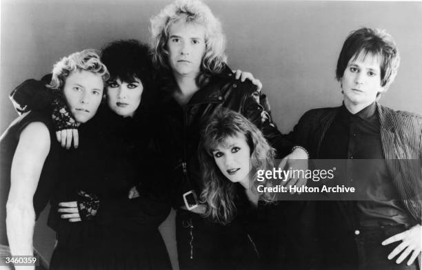 Portrait of the American rock group Heart including: Mark Andes, Ann Wilson, Howard Leese, Nancy Wilson and Denny Carmassi, circa 1980s.
