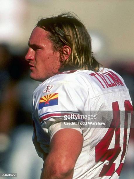 Safety Pat Tillman of the Arizona Cardinals looks on during a game against the Oakland Raiders at the Sun Devil Stadium October 4 1998 in Tempe,...