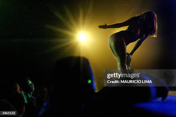 Model performs a strip-tease show during Erotika Fair, in Sao Paulo, Brazil, late 21 April 2004. The event, the biggest of its kind in Latin America...