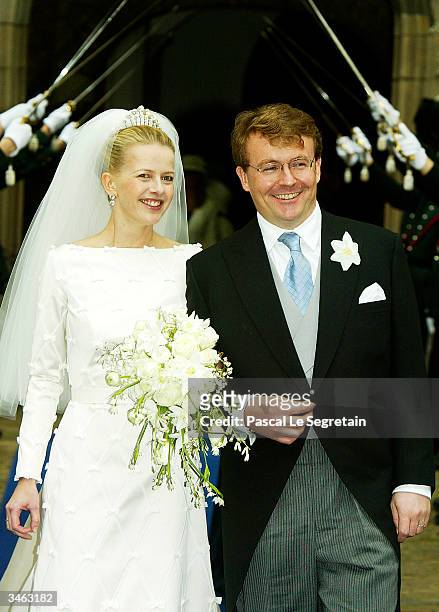 Prince Johan Friso & Mabel Wisse Smit leave the church on April 24, 2004 in Delft, The Netherlands. The Dutch government, required by the...