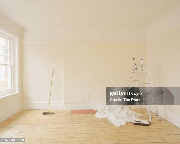 stepladder in room - protective sheet stock pictures, royalty-free photos & images