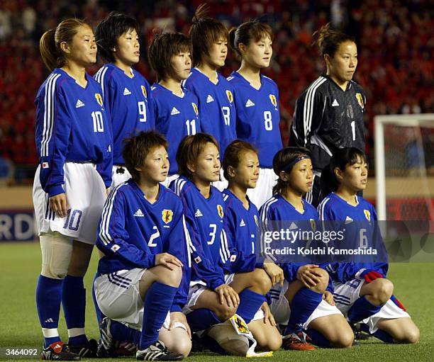 The Japanese national women's soccer team poses for a photo prior to the AFC Olympics qualifying tournament semi-final against North Korea at the...