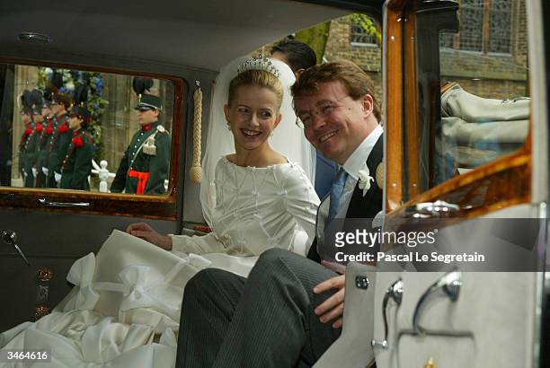 Prince Johan Friso & Mabel Wisse Smit leave the church after their wedding ceremony on April 24, 2004 in Delft, The Netherlands. The Dutch...