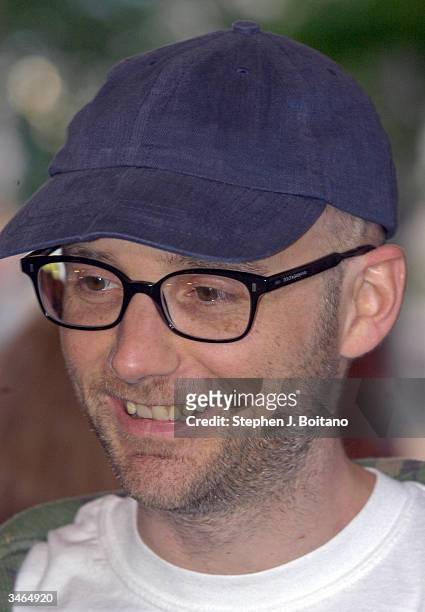 Musician Moby poses before the start of the Planned Parenthood "Stand Up! For Choice" Extravaganza on April 24, 2004 in Washington, DC. The...