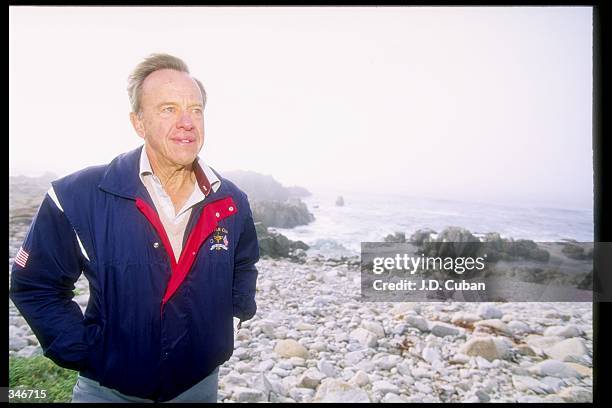 Former NASA astronaut Alan Shephard looks on during a golfing event. Mandatory Credit: J. D. Cuban /Allsport