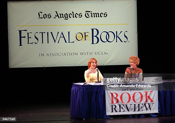 Television anchorwoman Marta Waller converses with Dr. Laura Schlessinger at the 9th Annual LA Times Festival of Books on April 25, 2004 at UCLA in...
