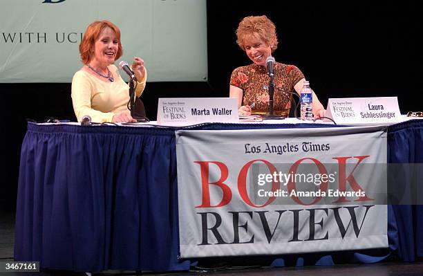 Television anchorwoman Marta Waller converses with Dr. Laura Schlessinger at the 9th Annual LA Times Festival of Books on April 25, 2004 at UCLA in...