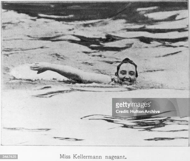 Australian silent film actress and swimming star Annette Kellerman in the water, circa 1905. Kellerman was the first woman to attempt to swim the...