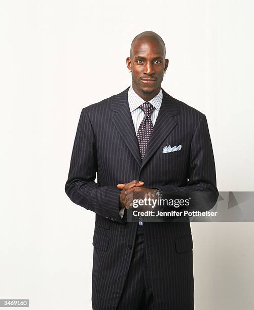 Kevin Garnett of the Minnesota Timberwolves poses for a portrait on December 1, 2003 in Minneapolis, Minnesota. NOTE TO USER: User expressly...