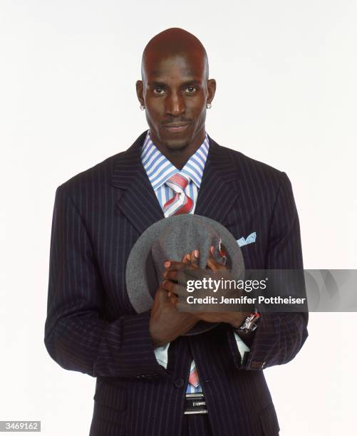 Kevin Garnett of the Minnesota Timberwolves poses for a portrait on December 1, 2003 in Minneapolis, Minnesota. NOTE TO USER: User expressly...