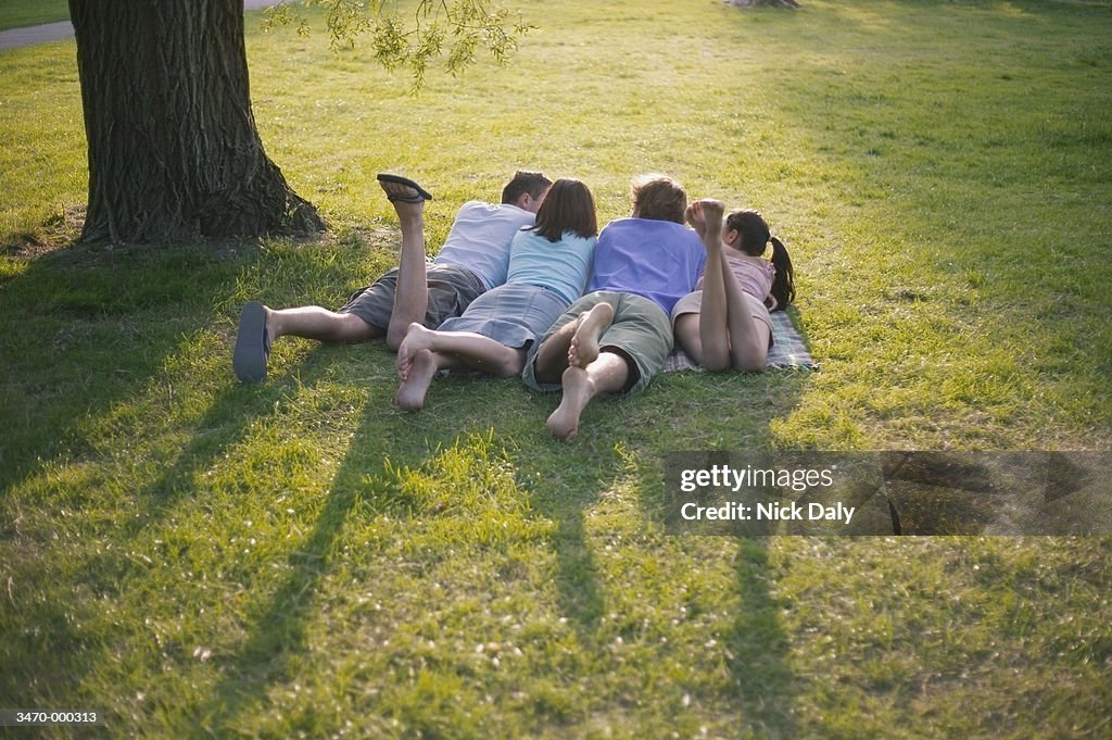 Two Couples Lying in Park