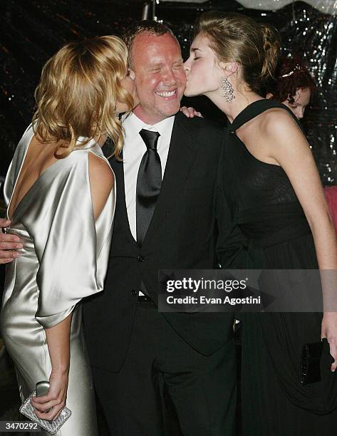 Designer Michael Kors poses with actress/model Molly Sims and Lauren Bush at the "Dangerous Liaisons: Fashion and Furniture in the 18th Century"...