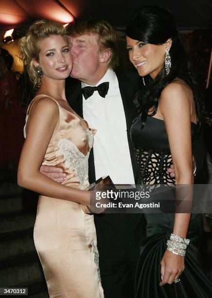 Donald Trump and his daughter Ivanka and girlfriend Melania Knauss attend the "Dangerous Liaisons: Fashion and Furniture in the 18th Century" Costume...