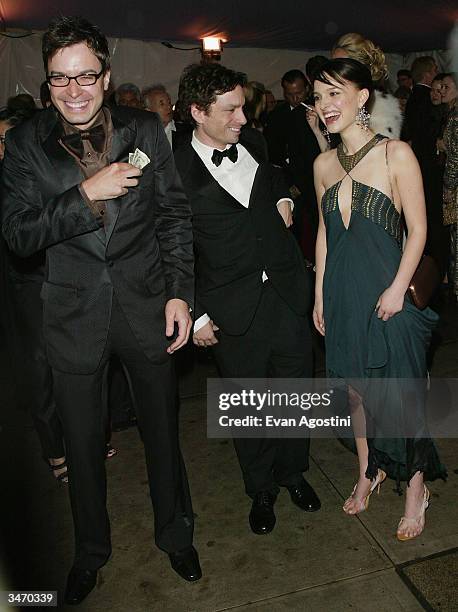 Comic actors Jimmy Fallon and Chris Katan share a laugh with actress Natalie Portman at the "Dangerous Liaisons: Fashion and Furniture in the 18th...