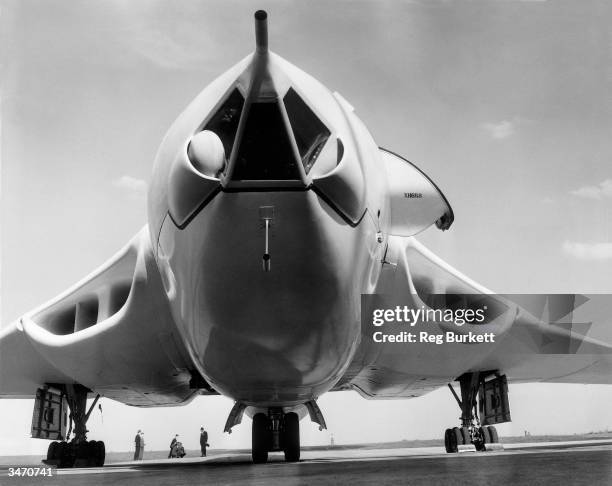 New, B2 version of the Handley Page Victor bomber at a press demonstration flight at Radlett in Hertfordshire, March 1959. The new version has larger...