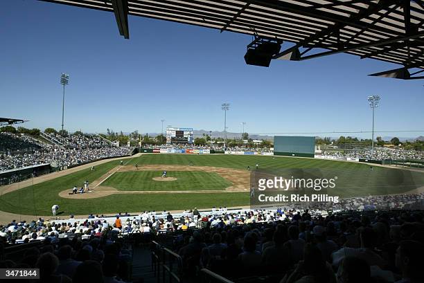 HoHoKam Park during the preseason game between the Kansas City Royals and the Chicago Cubs on March 7, 2004 in Mesa, Arizona. The game ended in a 4-4...