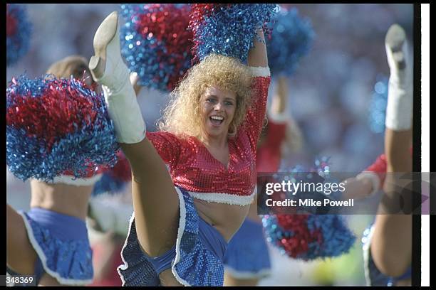 Buffalo Bills cheerleader performs during Super Bowl XXVII against the Dallas Cowboys at the Rose Bowl in Pasadena, California. The Cowboys won the...