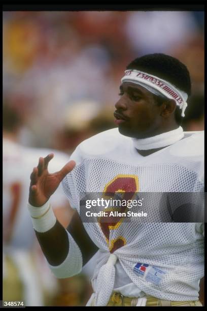 Defensive back Deion Sanders of the Florida State Seminoles looks on during a game. Mandatory Credit: Allen Dean Steele /Allsport