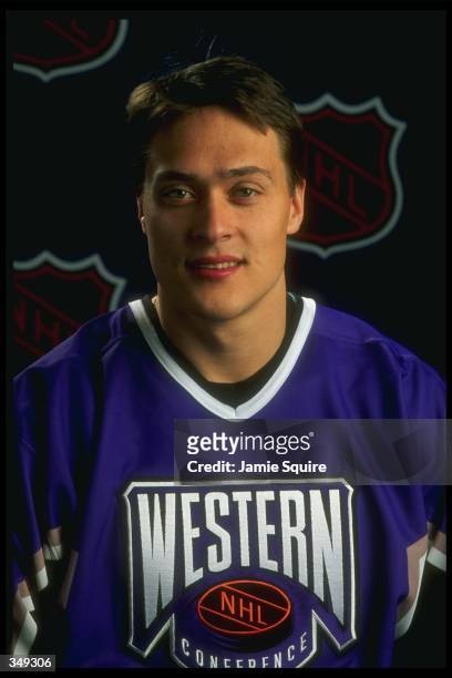 Rightwinger Teemu Selanne of the Anaheim Mighty Ducks poses before the NHL All-Star Game at the San Jose Arena in San Jose, California. Mandatory...