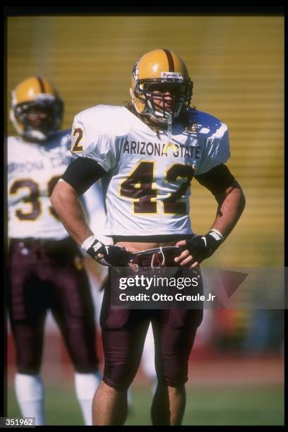 Linebacker Pat Tillman of the Arizona State Sun Devils looks on during a game against the Stanford Cardinal at Stanford Stadium in Stanford,...