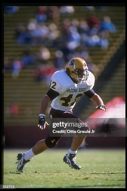 Linebacker Pat Tillman of the Arizona State Sun Devils moves down the field during a game against the Stanford Cardinal at Stanford Stadium in...