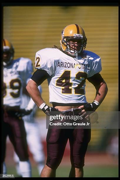 Linebacker Pat Tillman of the Arizona State Sun Devils looks on during a game against the Stanford Cardinal at Stanford Stadium in Stanford,...