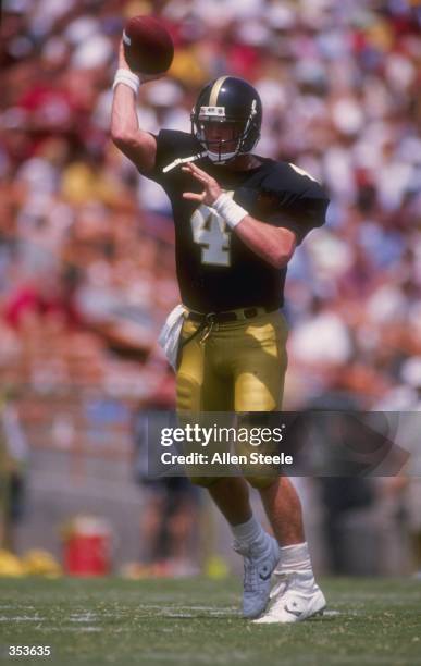 Quarterback Brett Favre of the Southern Mississippi Golden Eagles delivers a pass during the Golden Eagles 30-26 victory over the Florida State...