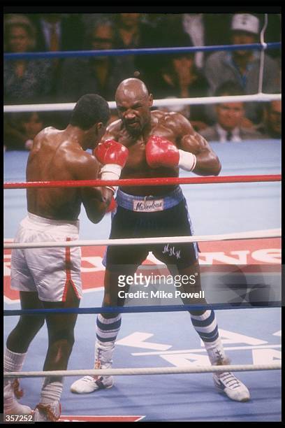 General view of a bout between Marvin Hagler and Sugar Ray Leonard at Caesar's Palace in Las Vegas, Nevada on April 6, 1987. Mandatory Credit: Mike...
