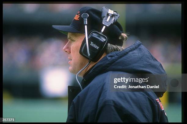 Cincinnati Bengals head coach Sam Wyche looks on during a game against the Washington Redskins at Riverfront Stadium in Cincinnati, Ohio. The Bengals...