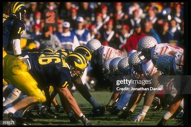 General view of a game between the Ohio State Buckeyes and the Michigan Wolverines at Michigan Stadium in Ann Arbor, Michigan. Michigan won the game,...