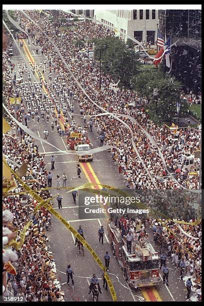 General view of a parade for the Houston Rockets in Houston, Texas. Mandatory Credit: ALLSPORT USA /Allsport Mandatory Credit: ALLSPORT USA /Allsport