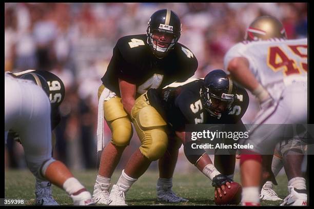 Quarterback Brett Favre of the Southern Mississippi Golden Eagles calls the snap count from under center during the Golden Eagles 30-26 victory over...