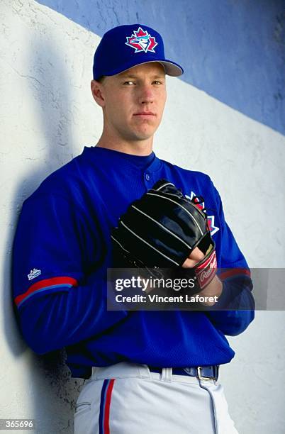 Pitcher Roy Halladay of the Toronto Blue Jays poses for the camera on Photo Day during Spring Training at Grant Field in Dunedin, Florida.