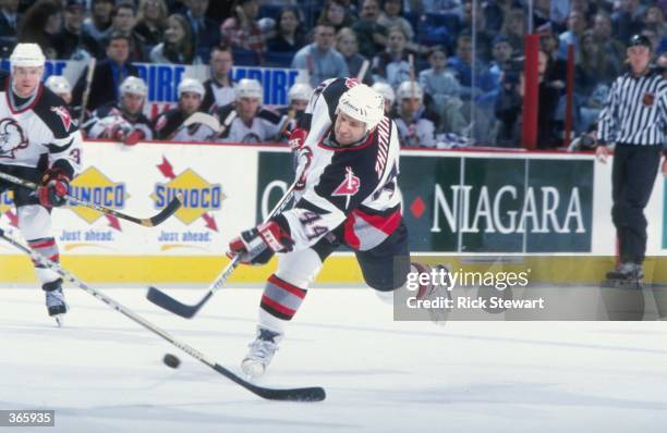 Alexei Zhitnik of the Buffalo Sabres in action during the game against the Edmonton Oilers at the Marine Midland Arena in Buffalo, New York. The...