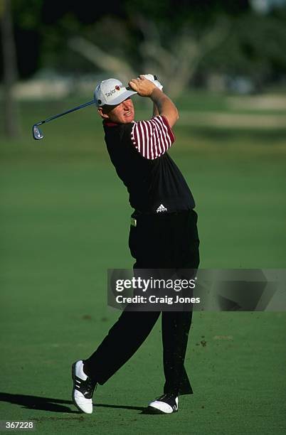 Ernie Els swings during the Doral Ryder Open at the Blue Monster Golf Course in Miami, Florida.