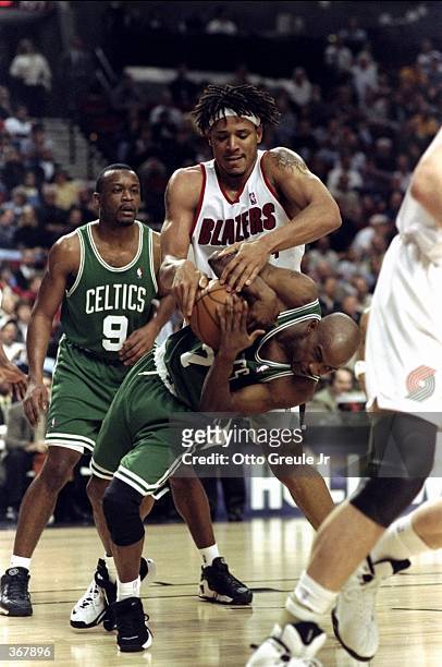 Kenny Anderson of the Boston Celtics fights for the ball during the game against the Portland Trailblazers at the Rose Garden in Portland, Oregon....