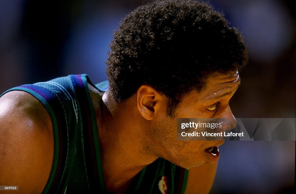 J R Reid J.R. Reid of the Charlotte Hornets rests as he looks on during the ...