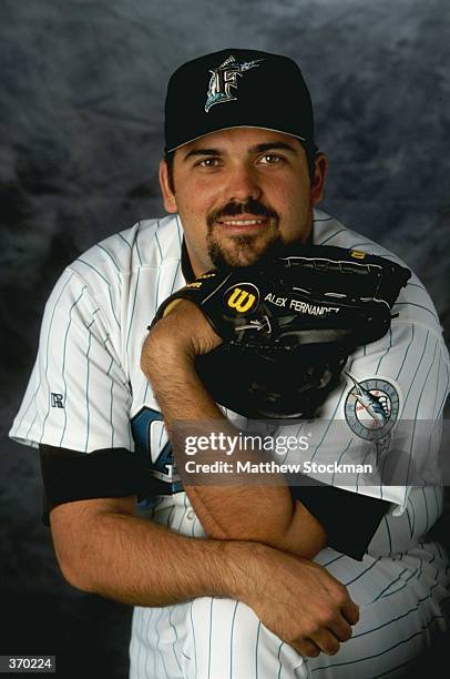 Pitcher Alex Fernandez of the Florida Marlins poses for a studio portrait on Photo Day during Spring Training at the Space Coast Stadium in...