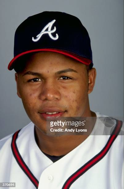 Outfielder Andruw Jones of the Atlanta Braves poses for a studio portrait on Photo Day during Spring Training at the Disney Wide World of Sports in...
