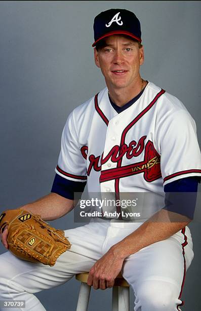 Pitcher Tom Glavine of the Atlanta Braves poses for a studio portrait on Photo Day during Spring Training at the Disney Wide World of Sports in...