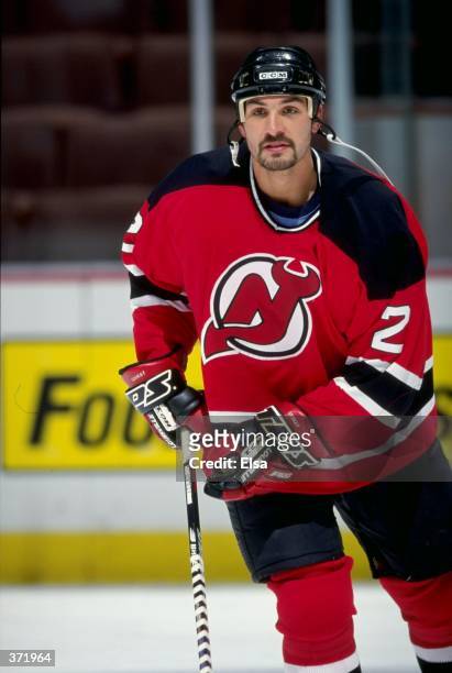 Sheldon Souray of the New Jersey Devils in action during the game against the Anaheim Mighty Ducks at the Arrowhead Pond in Anaheim, California. The...