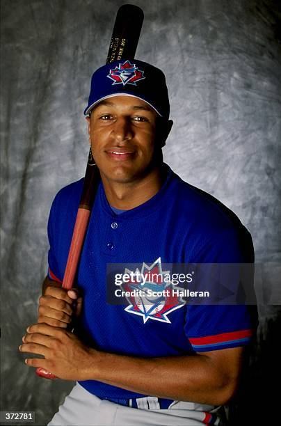 Outfielder Vernon Wells of the Toronto Blue Jays poses for a studio portrait on Photo Day during Spring Training at the Dunedin Stadium at Grant...