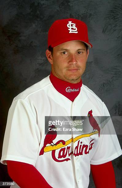 Outfielder Darren Bragg of the St. Louis Cardinals poses for a studio portrait on Photo Day during Spring Training at the Roger Dean Stadium in...